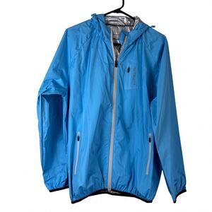 HOTSUIT Sauna Sweat Jacket Women’s XL Blue Silver Hooded Workout Zip Up